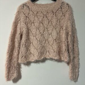 Light Pink Fuzzy Diamond Checkered Pullover Roundneck Sweater Size M/ L WOOL BLE